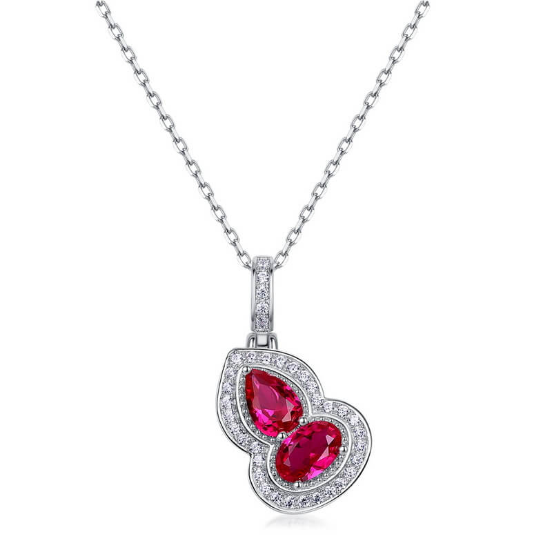 Double Ruby Gourd Pendant Necklace