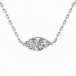 Marquise-cut moissanite necklace with the stone set horizontally between two chain ends.