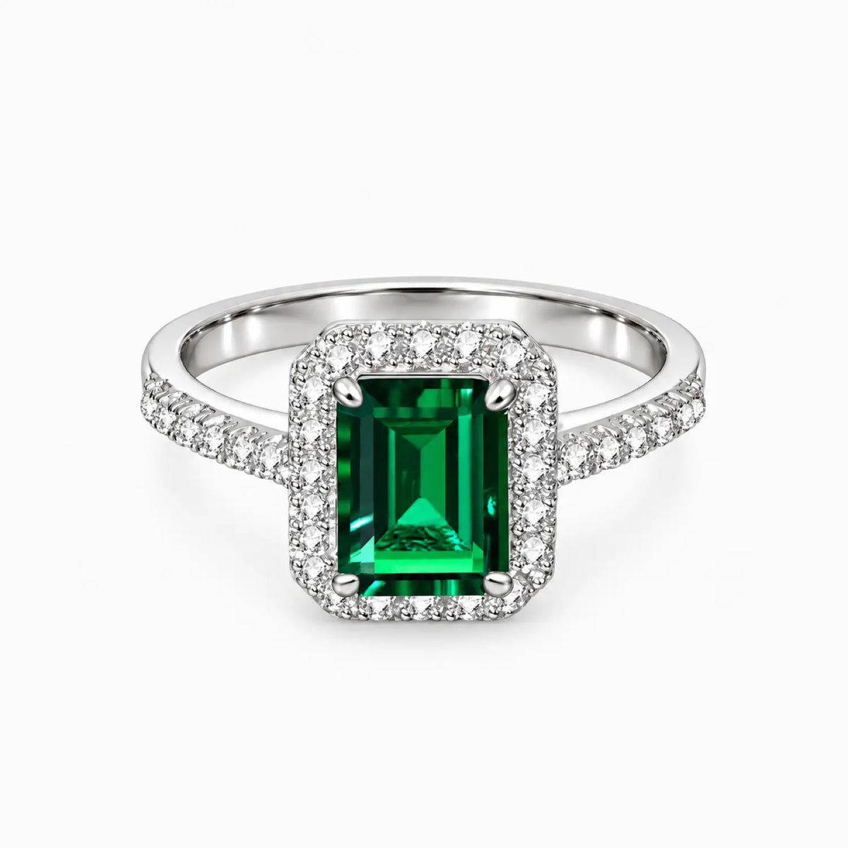 Emerald-Cut Lab-Grown Emerald Halo Ring