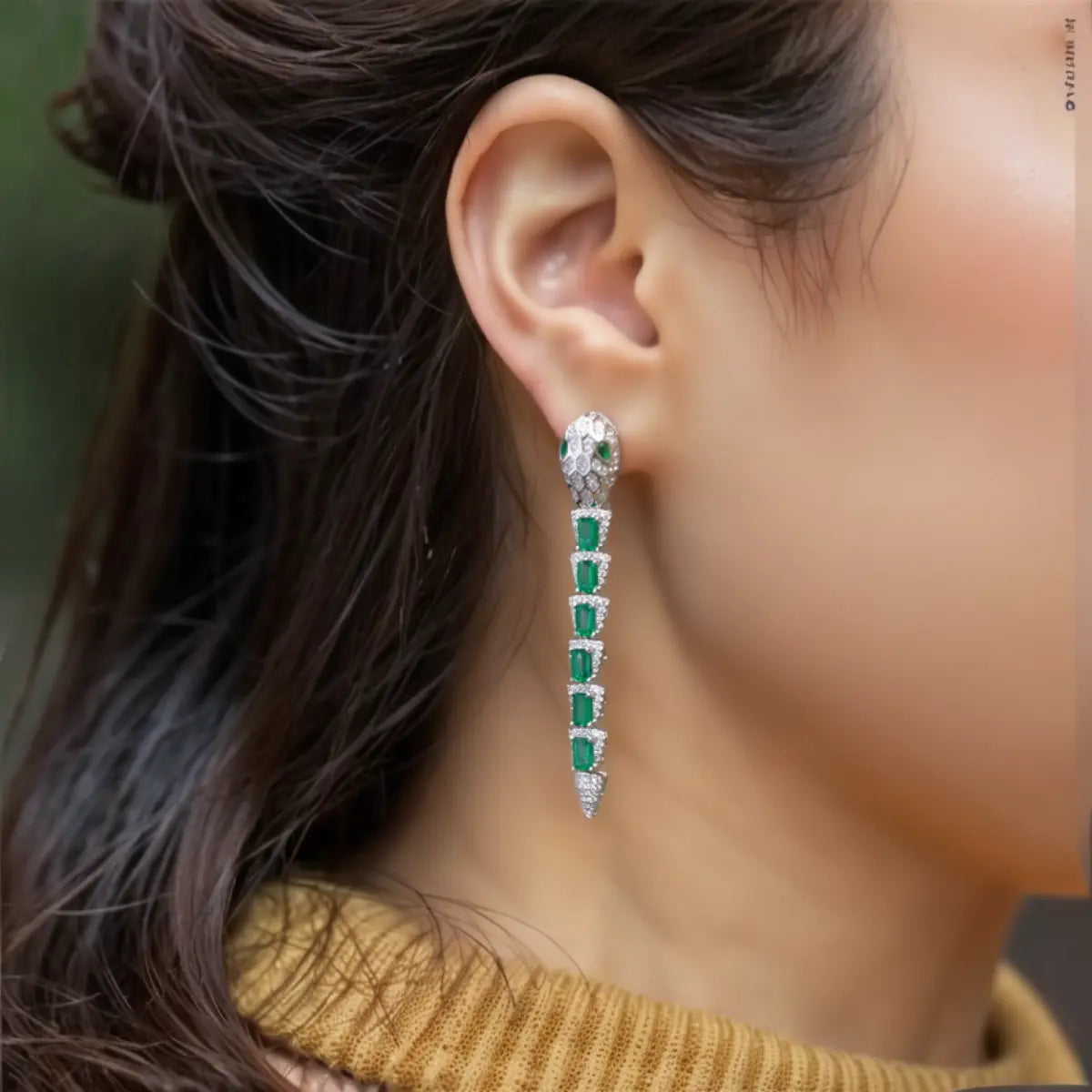 Emerald Green Earrings - Snake Drop Statement Jewelry