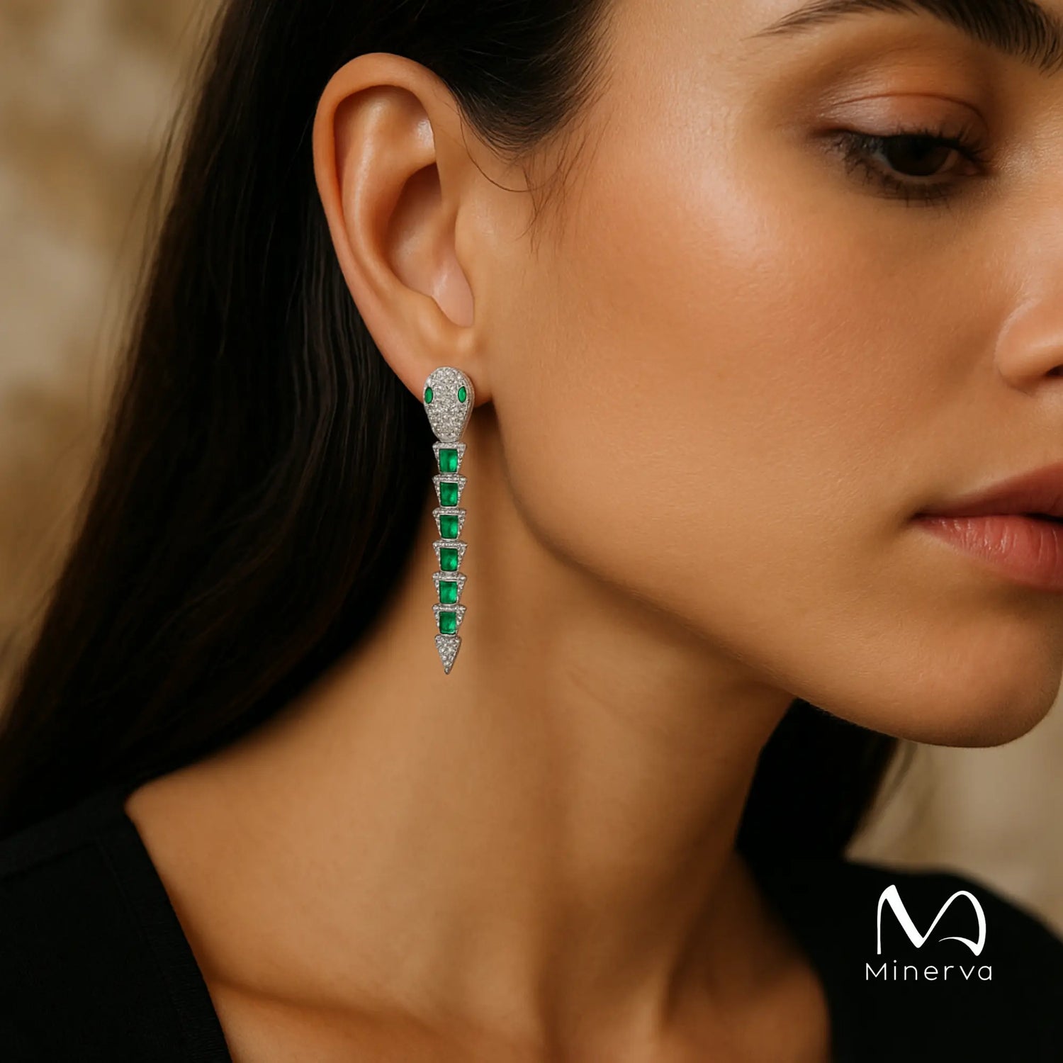 Emerald Green Earrings - Snake Drop Statement Jewelry