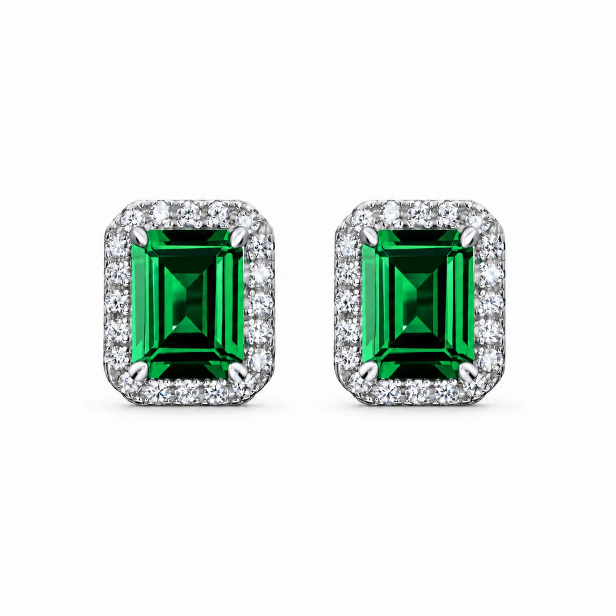 Lab-Grown Emerald Halo Stud Earrings