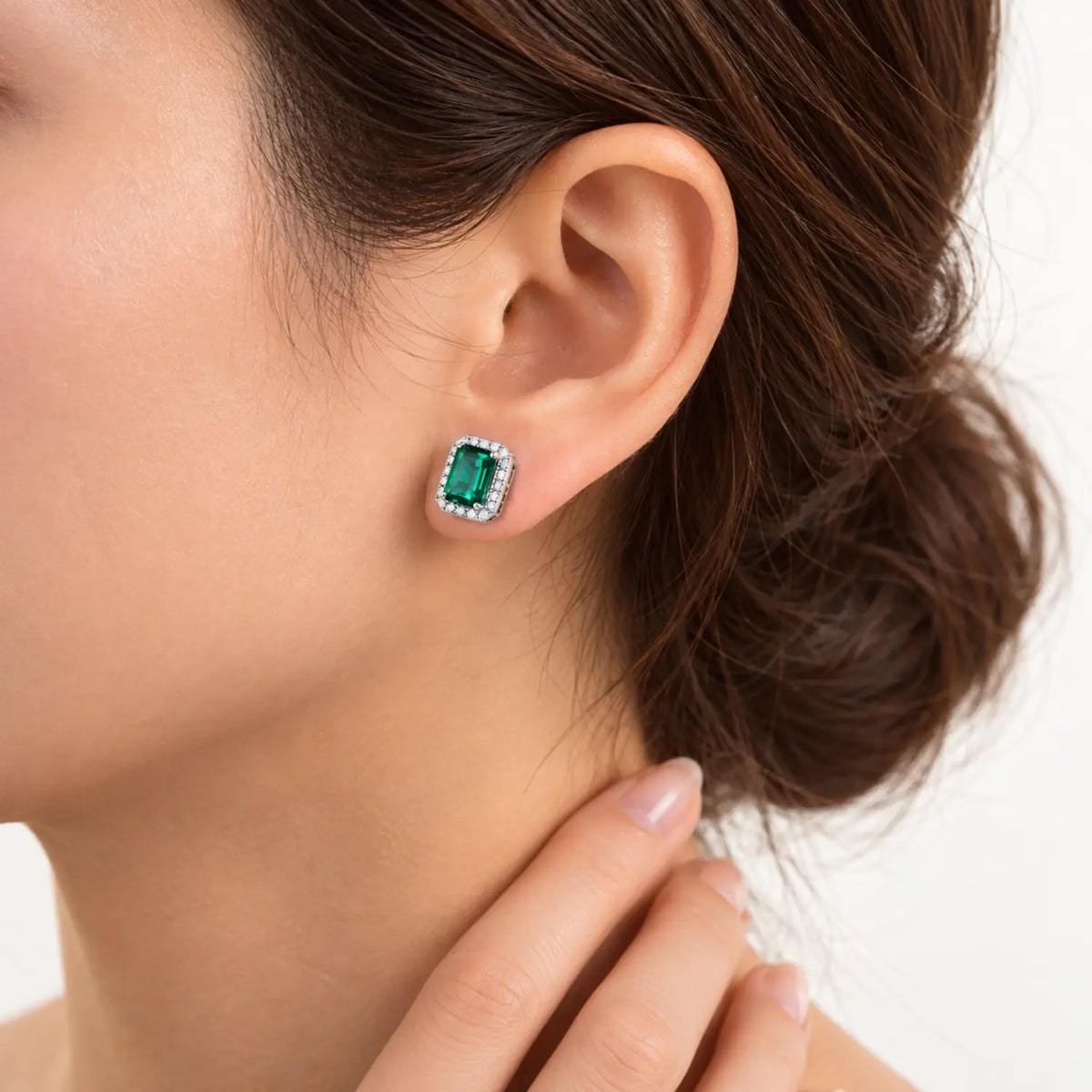 Lab-Grown Emerald Halo Stud Earrings
