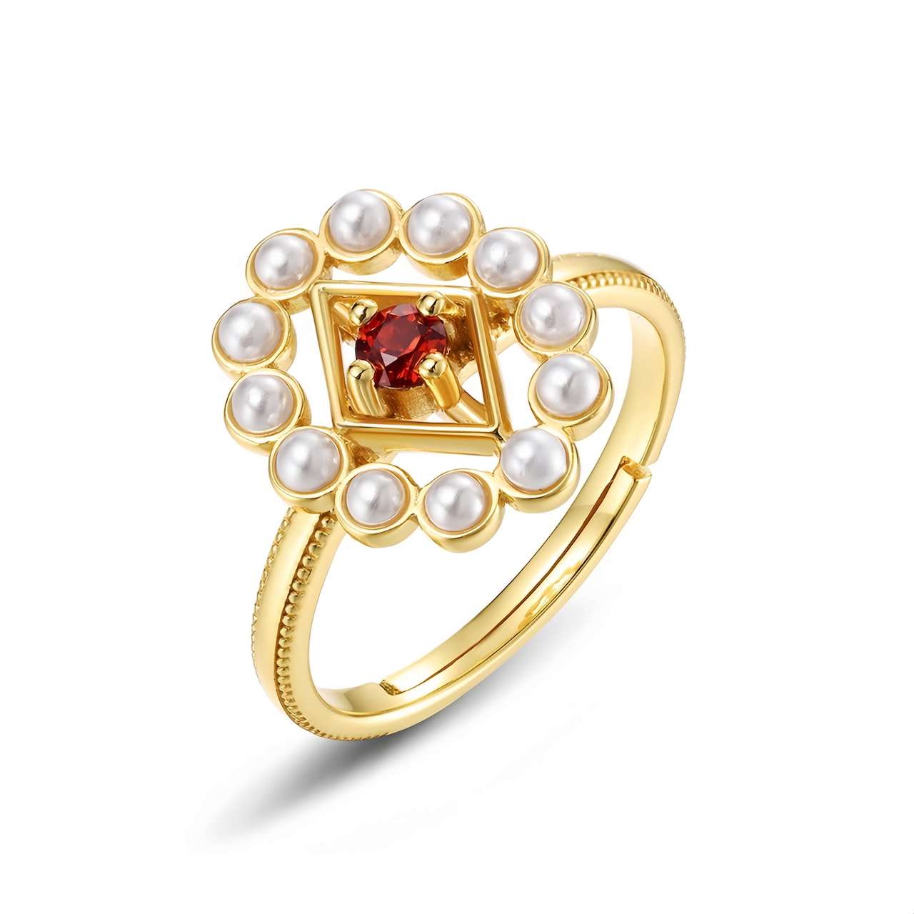 Garnet Pearl Adjustable Ring - Never Without You - Minerva Jewelry