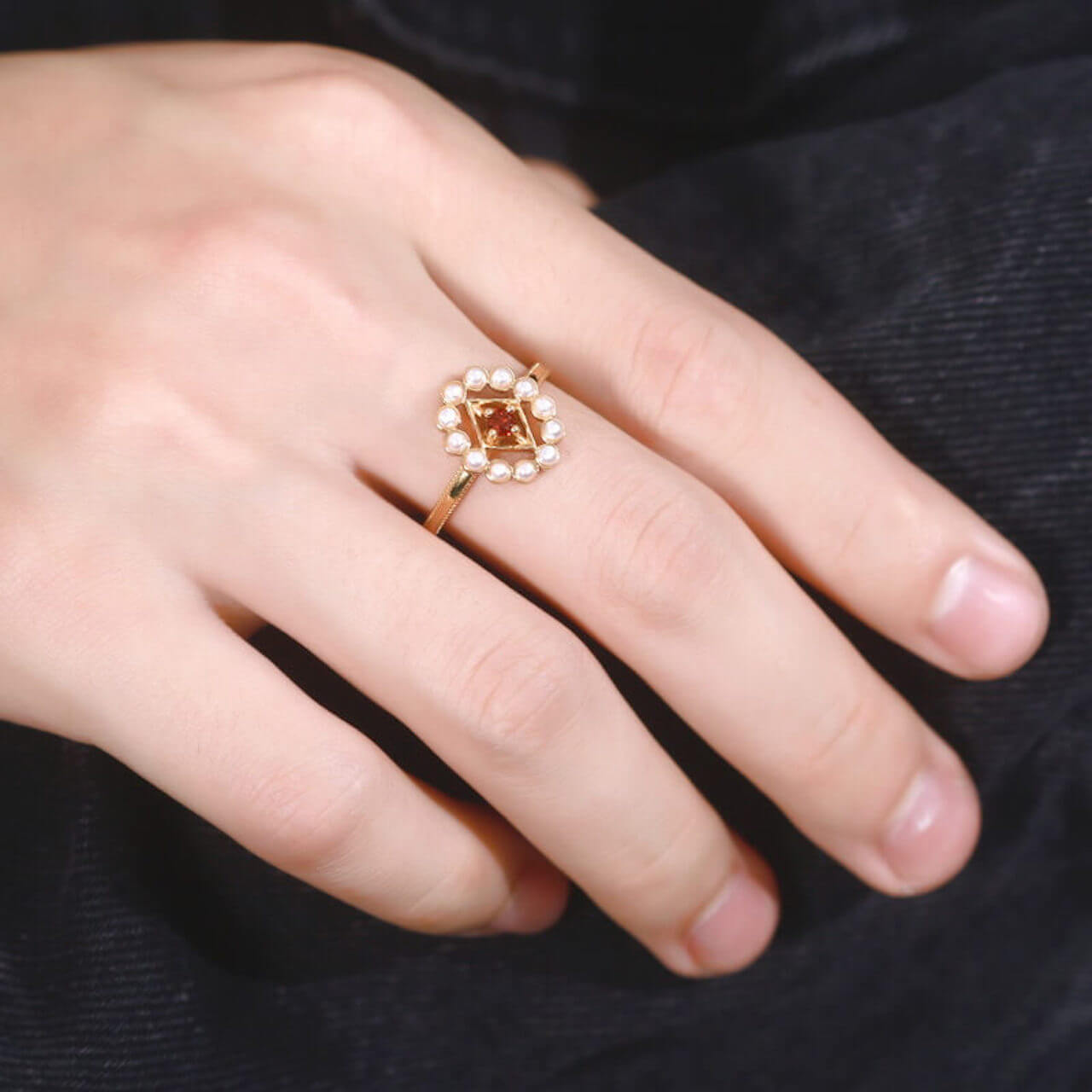 Garnet Pearl Adjustable Ring - Never Without You - Minerva Jewelry