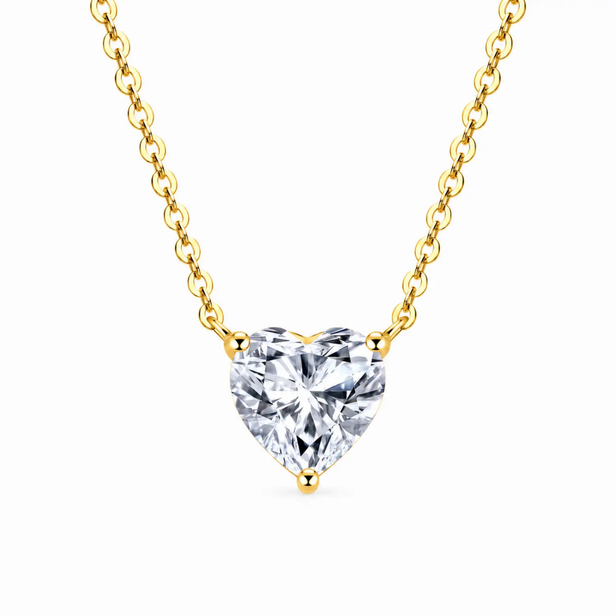Heart-cut moissanite solitaire necklace with a fine chain attached at both sides.