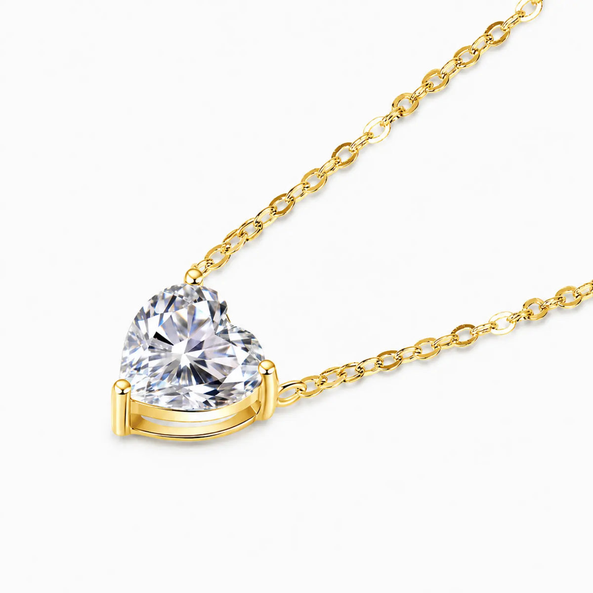 Heart-cut moissanite solitaire necklace with a fine chain attached at both sides.