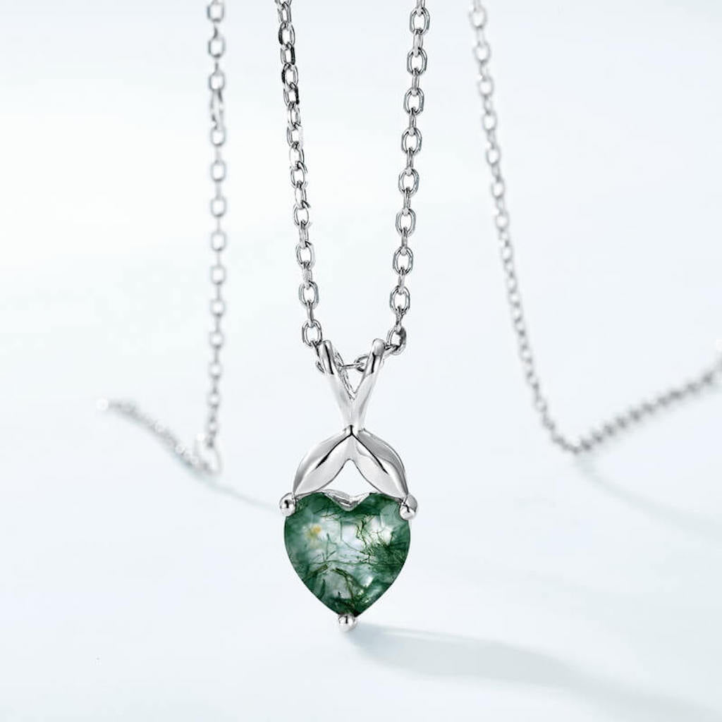 Heart Shaped Moss Agate Necklace - Minerva Jewelry