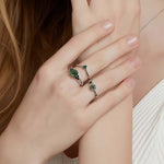 Kite Shape Moss Agate Black Ring Silver - Minerva Jewelry