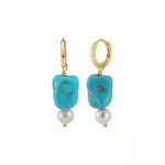 Large Turquoise Earrings 14kt Yellow Gold Vermeil- Minerva Jewelry