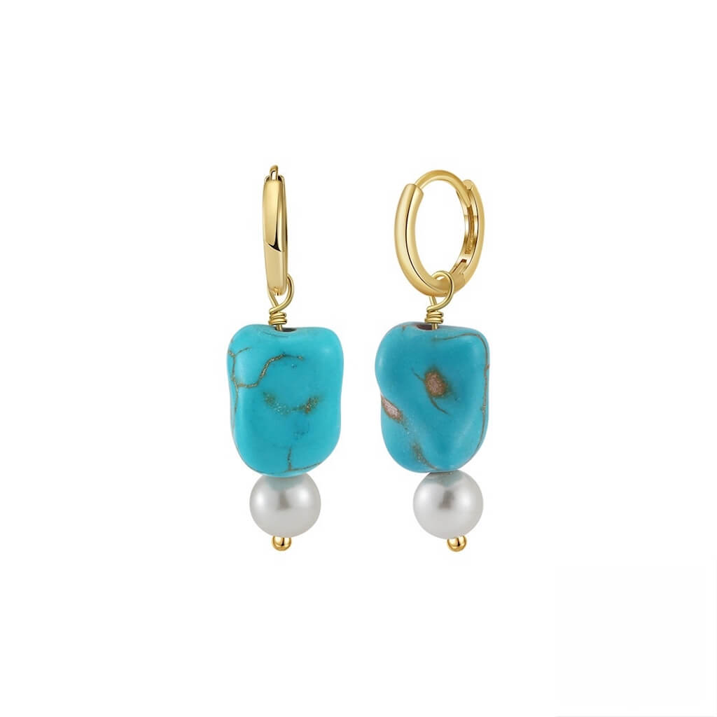 Large Turquoise Earrings 14kt Yellow Gold Vermeil- Minerva Jewelry