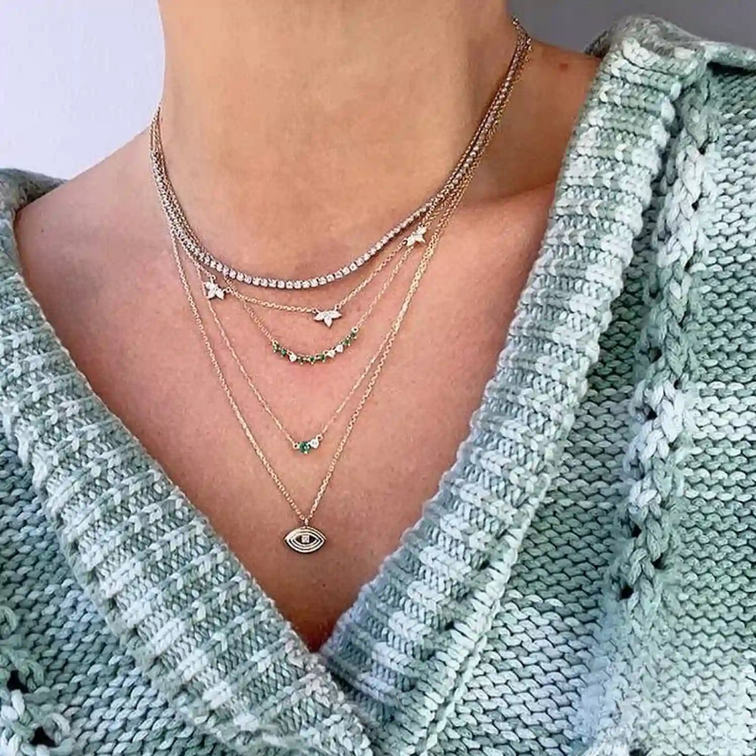 Marquise Diamond Necklace with Turquoise Necklace