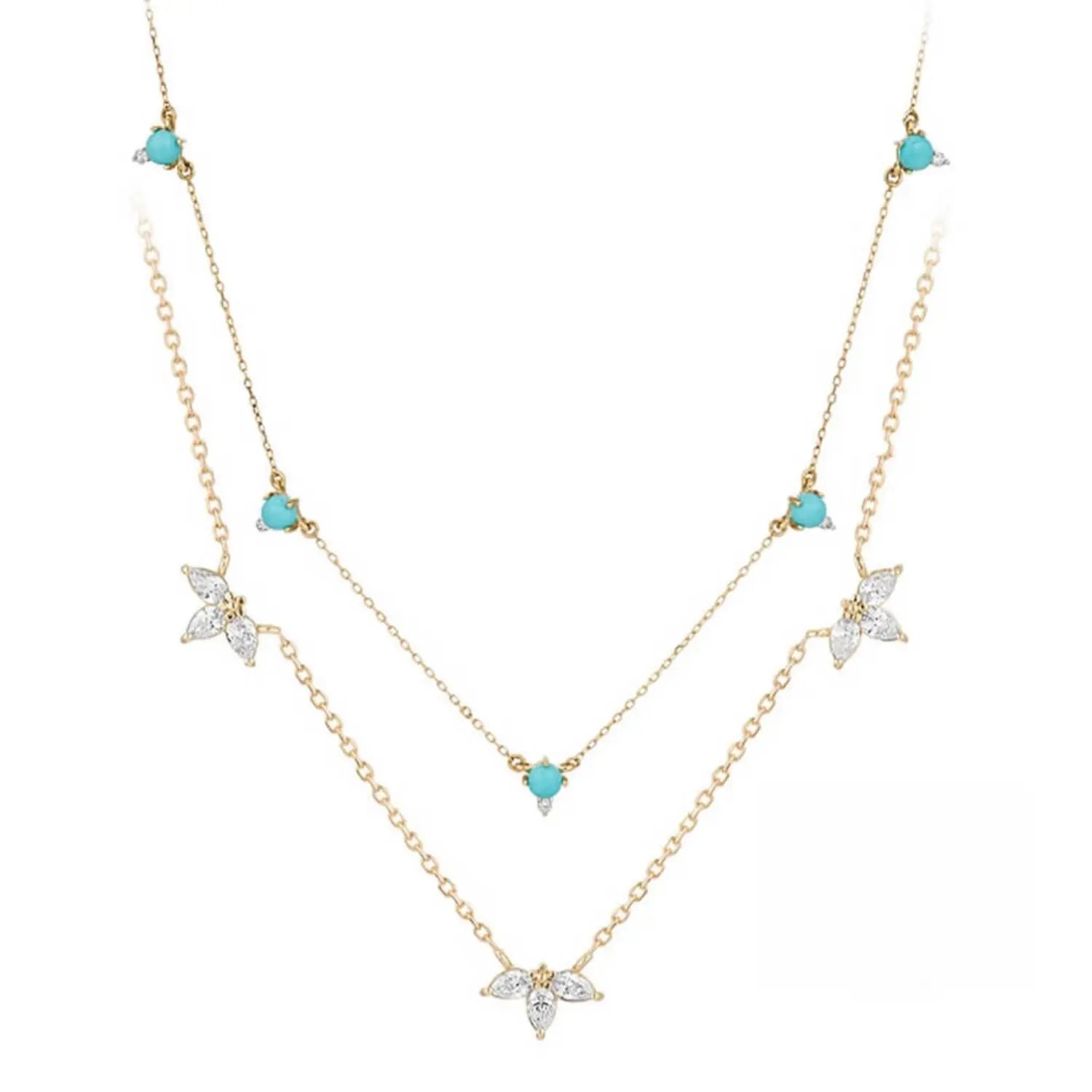 Marquise Diamond Necklace with Turquoise Necklace