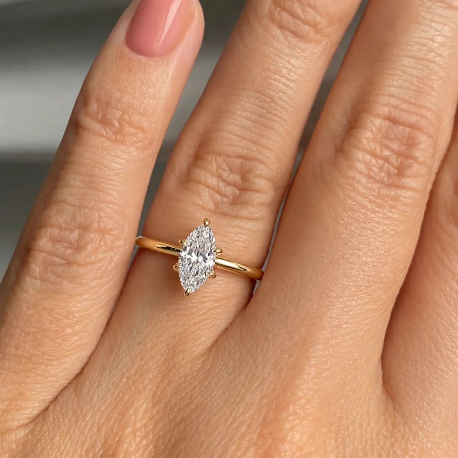 Marquise Moissanite Ring Hidden Halo Gold