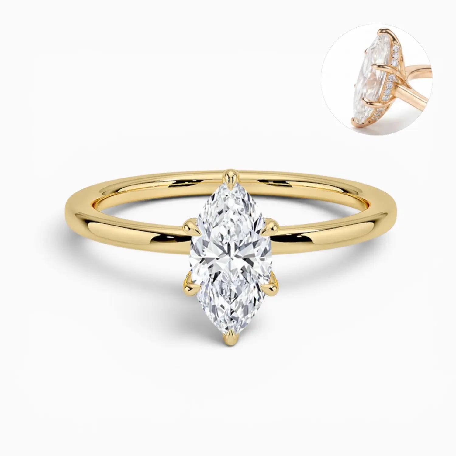 Marquise Moissanite Ring Hidden Halo Gold