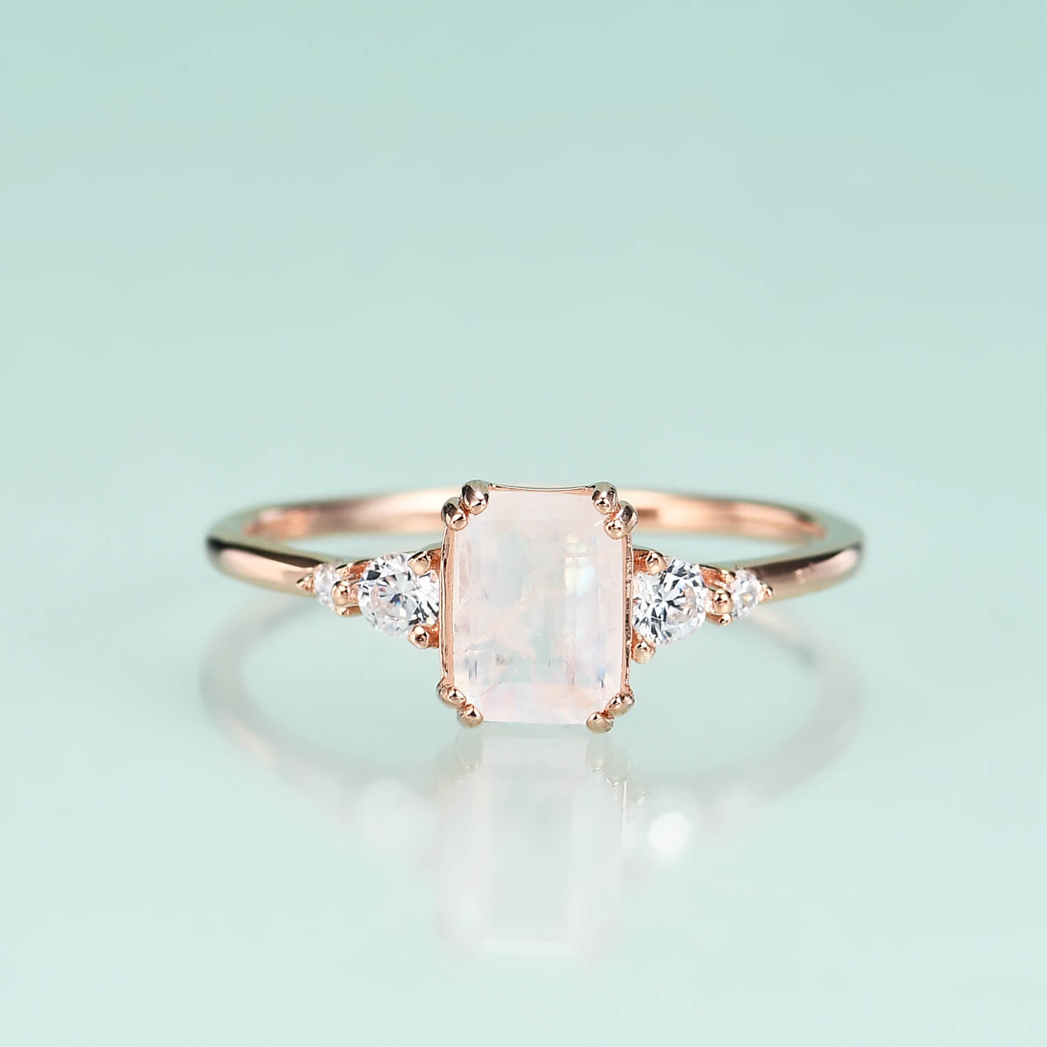 Minimalist Moonstone Rings Rose Gold - Minerva Jewelry