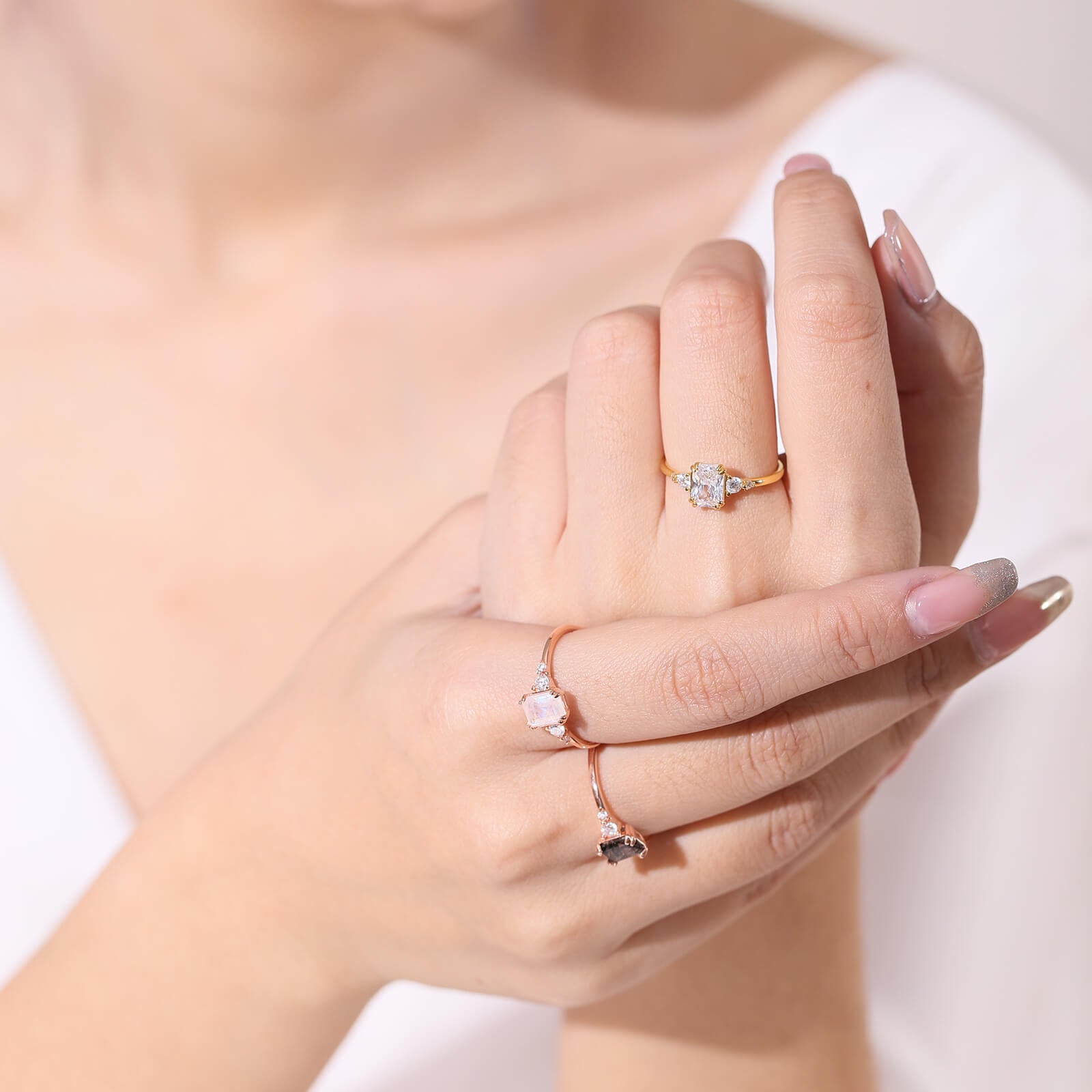 Minimalist Moonstone Rings Rose Gold - Minerva Jewelry