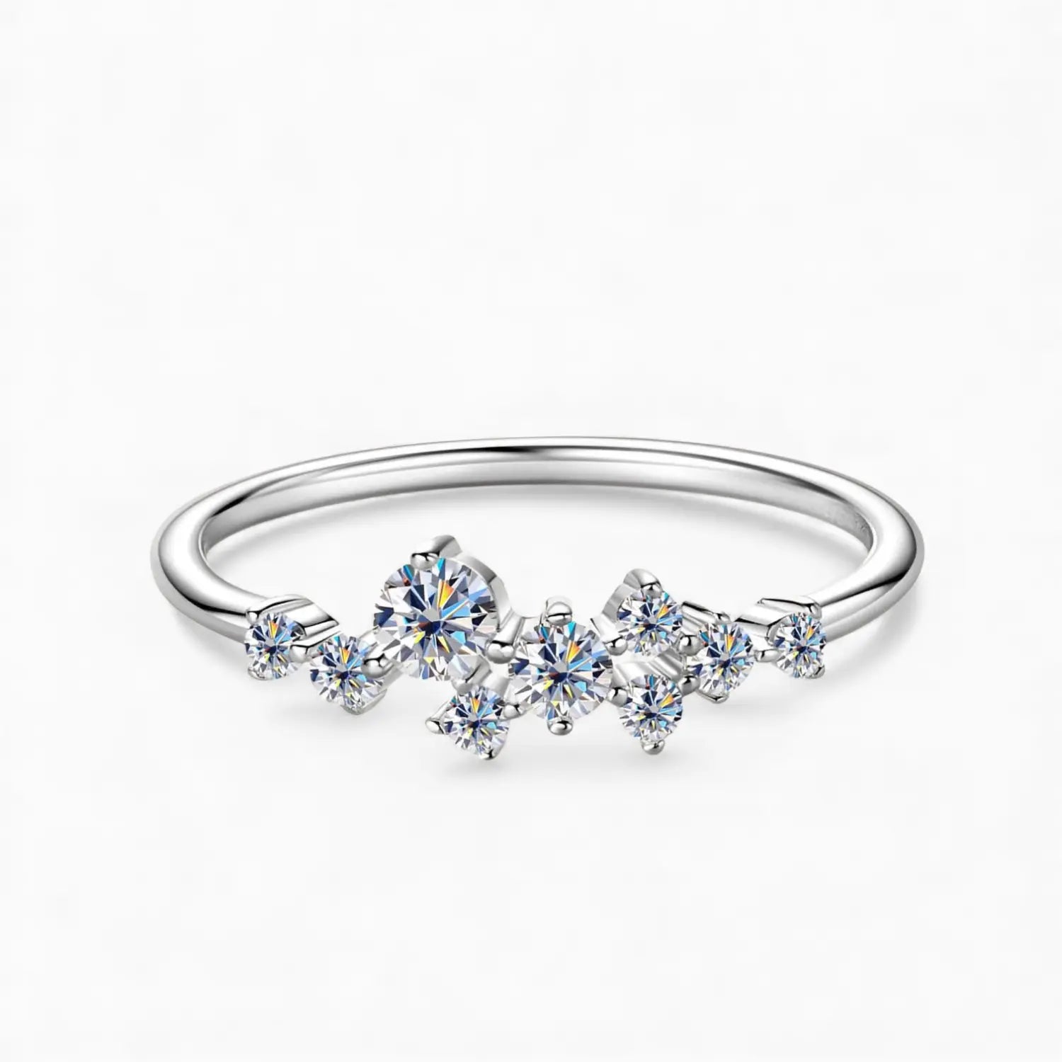 Silver moissanite jewelry ring representing quiet promise, strength and lasting affection.