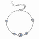 Front view of the silver tone five-stone moissanite station bracelet