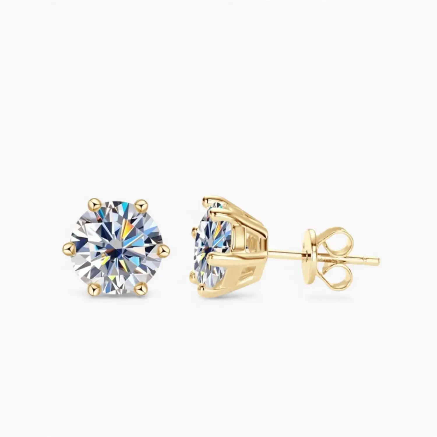Moissanite Stud Earrings Six-Prong Gold