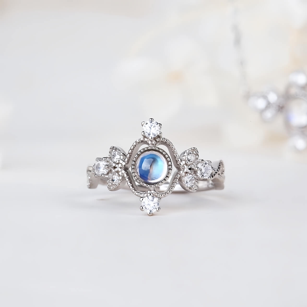 Moonstone Crescent Moon Adjustable Rings - Minerva Jewelry