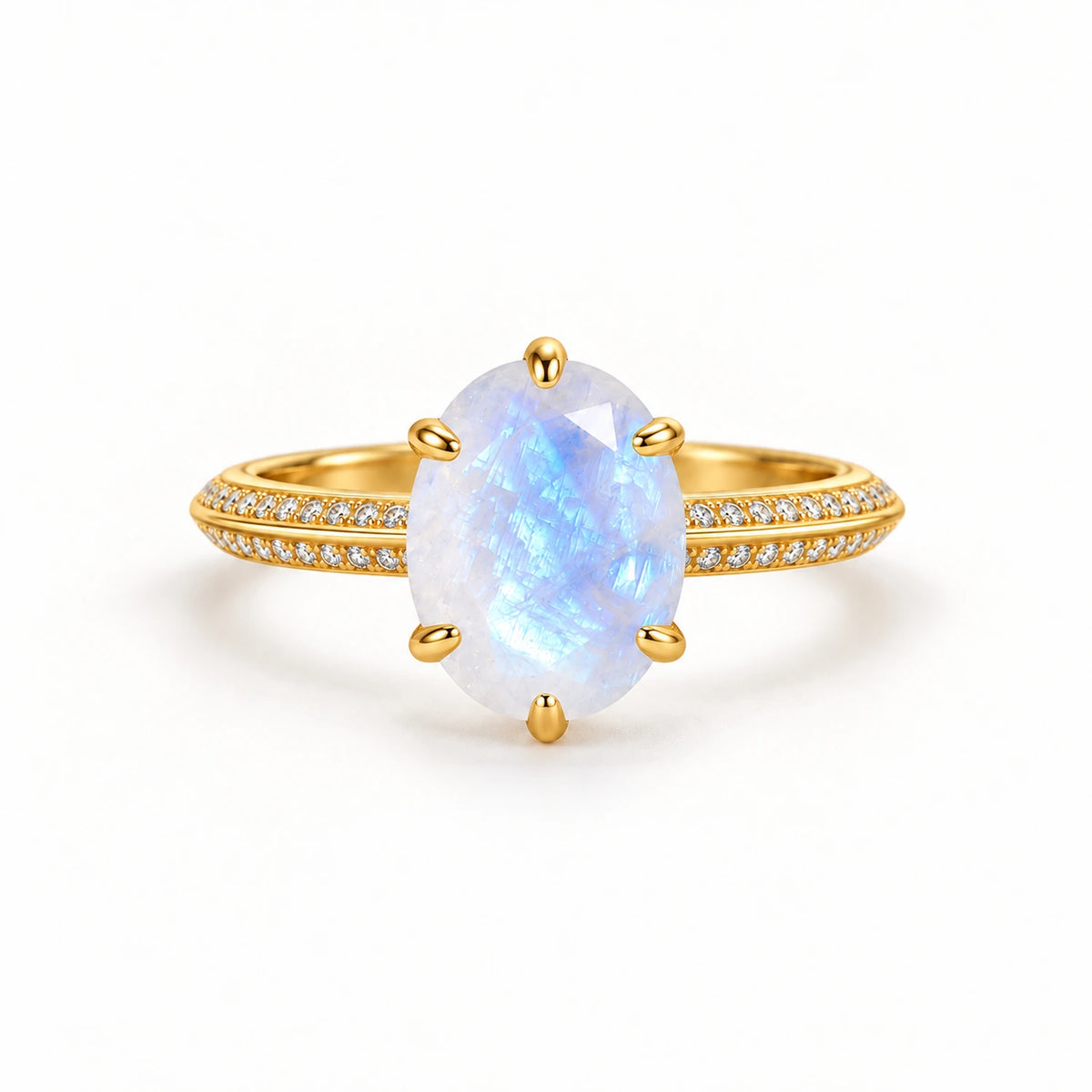Oval Natural Moonstone Ring with Stone-Set Band