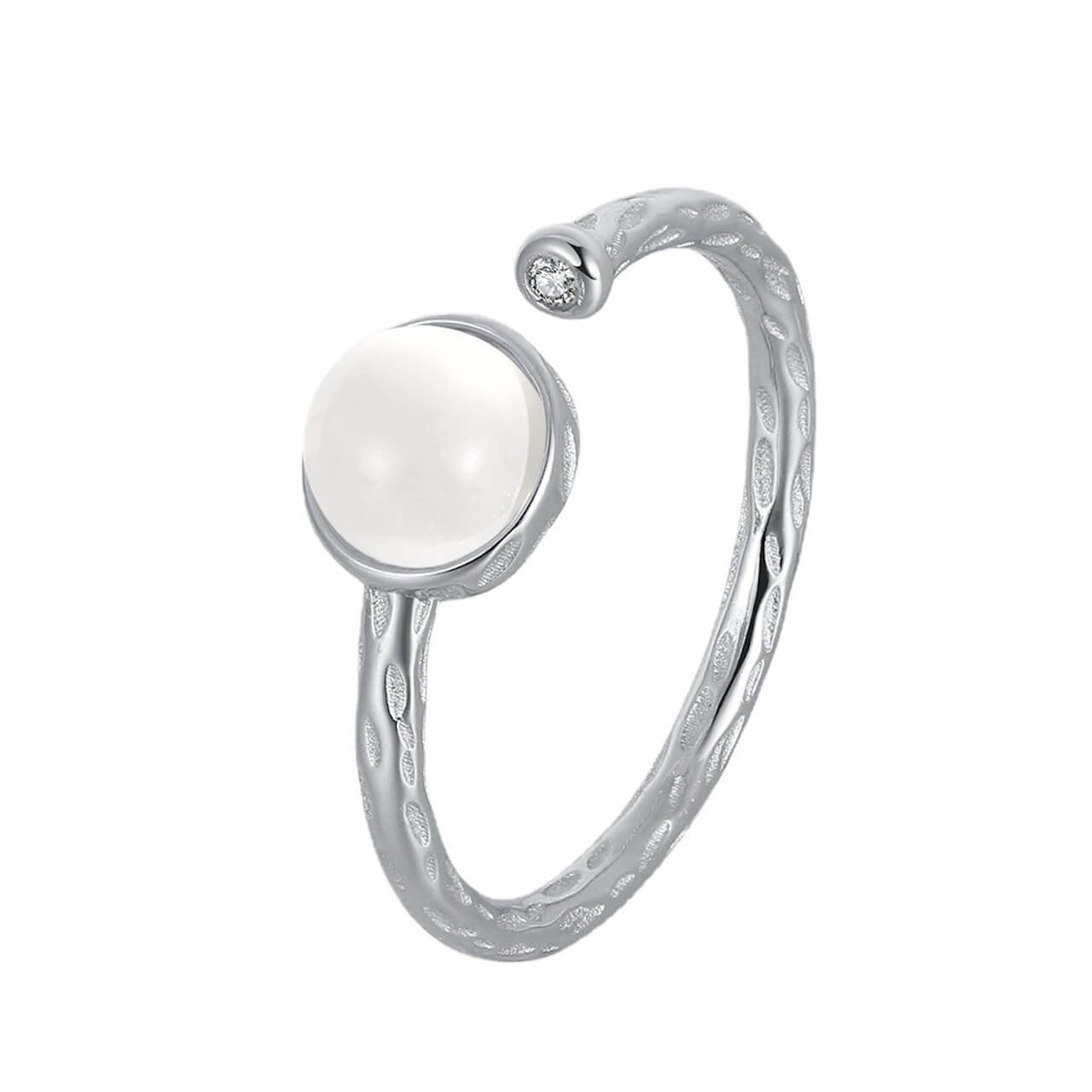 Moonstone Hammered Ring 14k White Gold- Minerva Jewelry