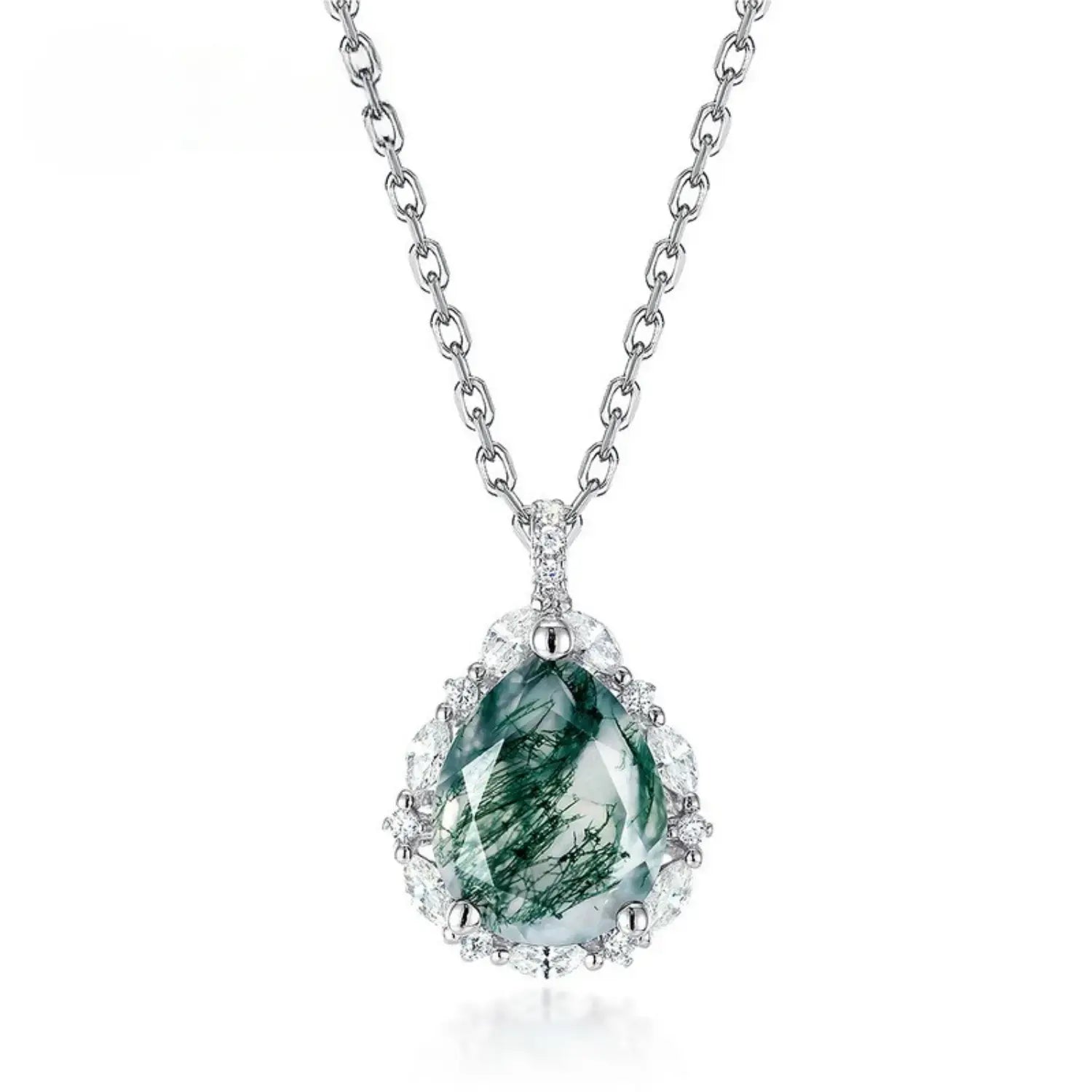 Moss Agate Necklace – Pear Cut Clarity