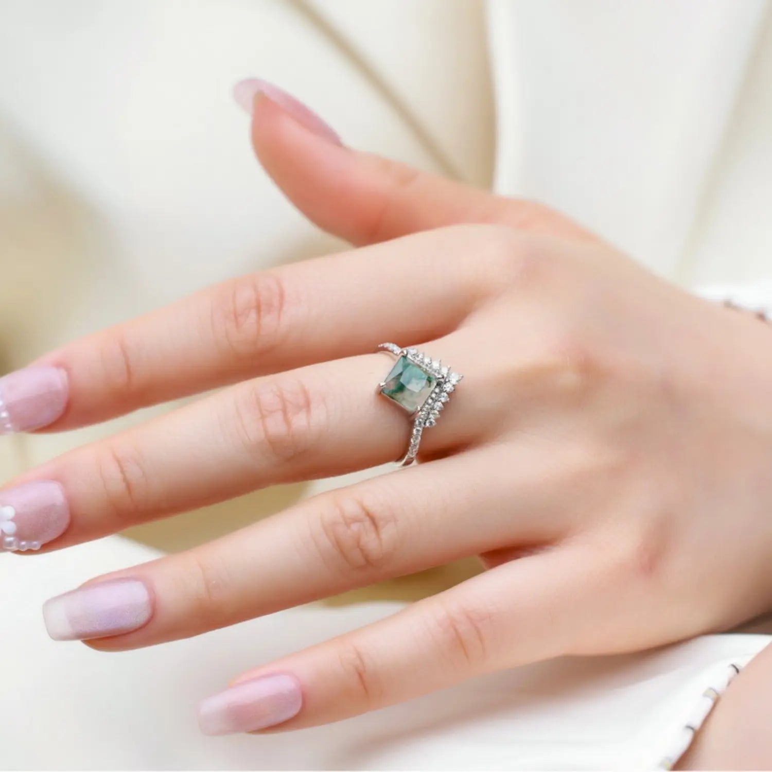 Moss Agate Ring Cushion