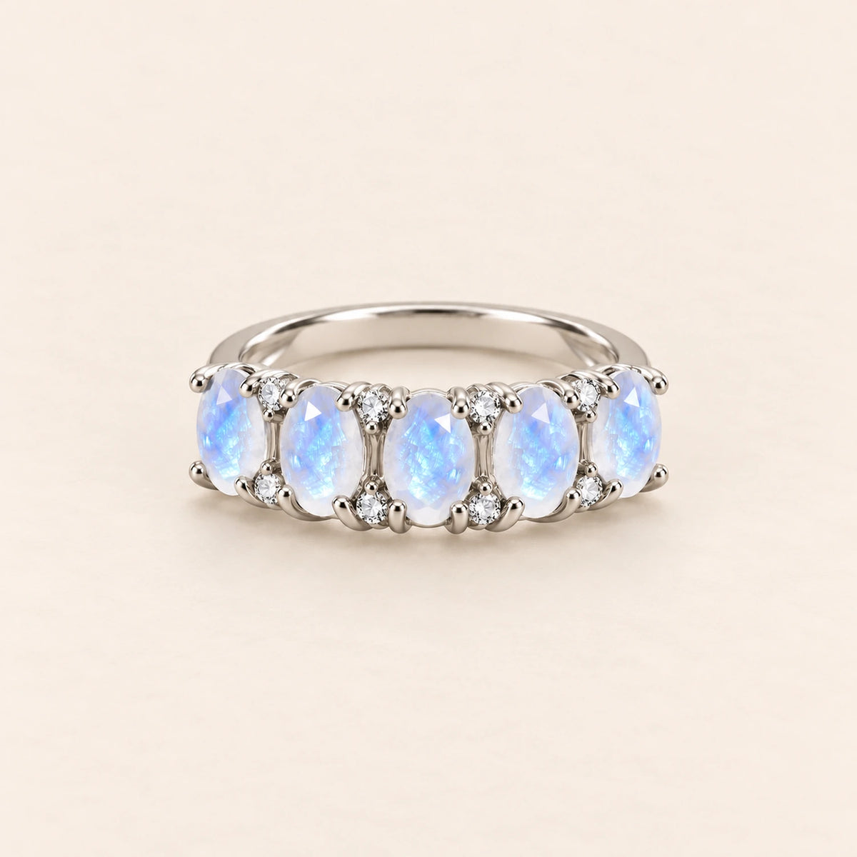Five-Stone Natural Moonstone Band with Clear Accents
