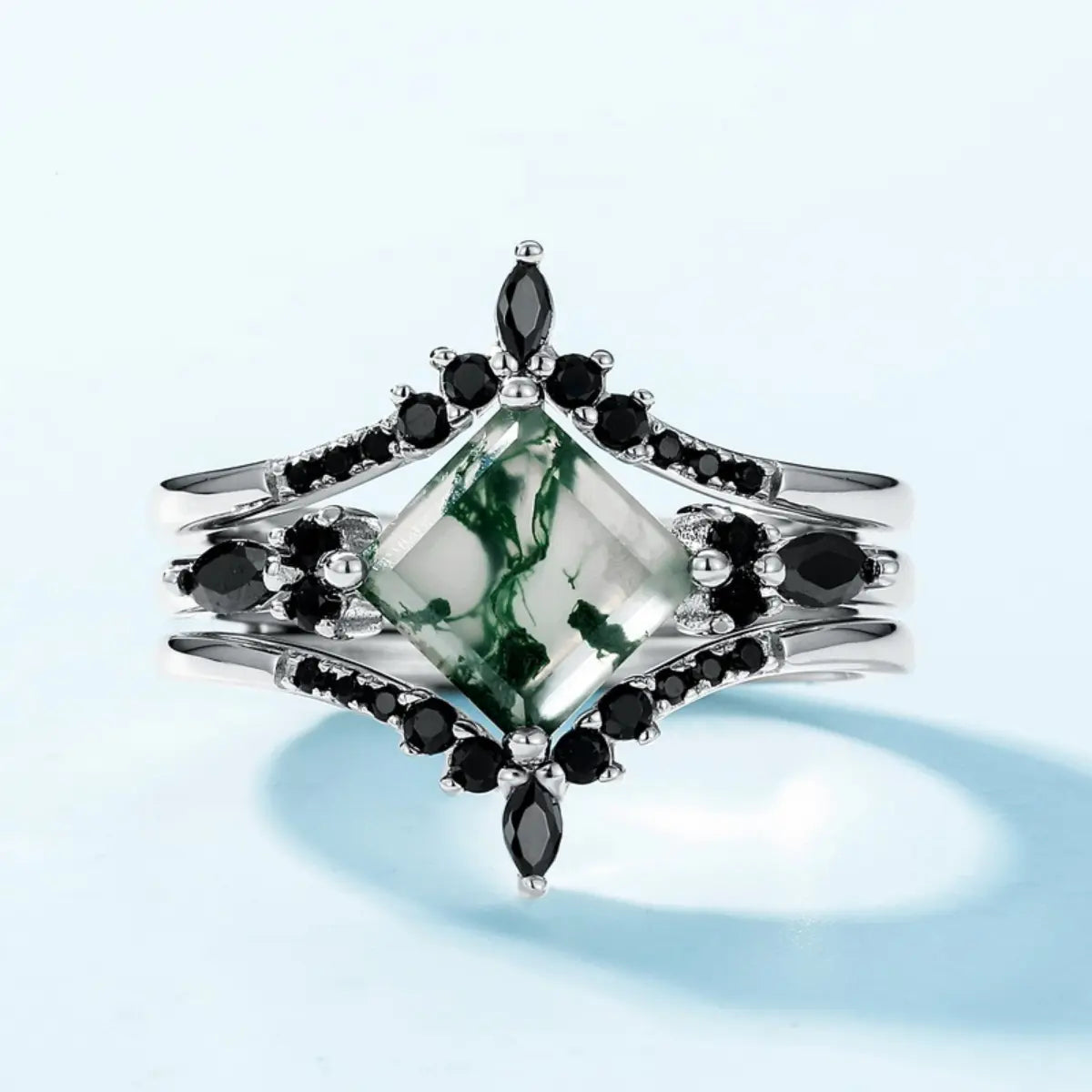 Natural Moss Agate Ring - Princess Cut