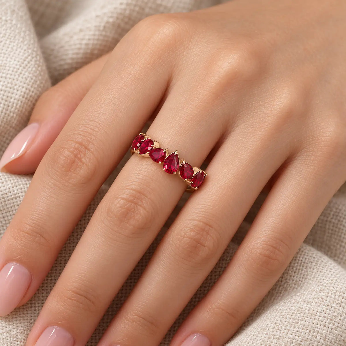 Pear-Cut Lab-Grown Ruby Half Eternity Ring