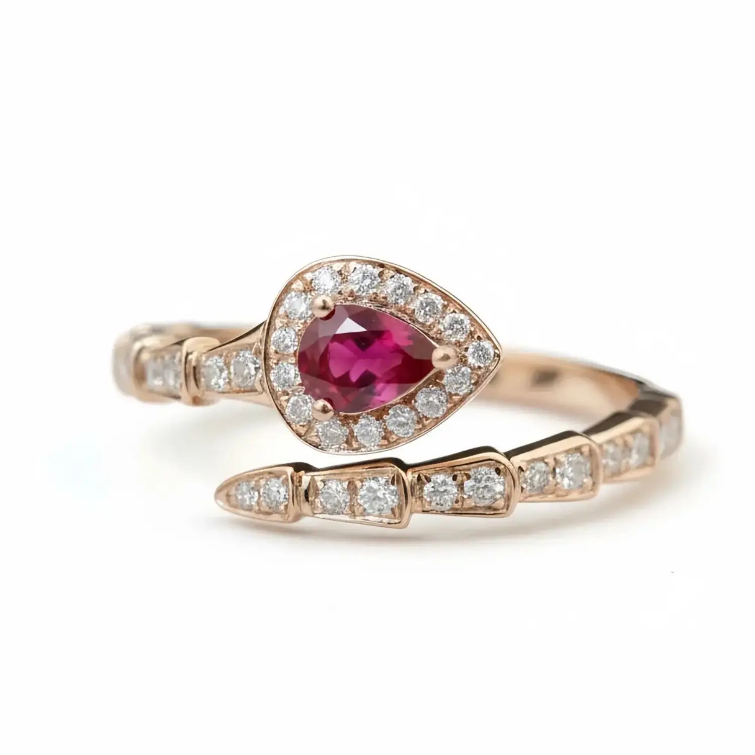 Ruby diamond jewelry ring in gold symbolising passion, unity and boundless love.