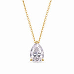 Pear-cut moissanite solitaire pendant on a fine chain.