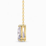 Pear-cut moissanite solitaire pendant on a fine chain.