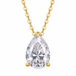 Pear-cut moissanite solitaire pendant on a fine chain.