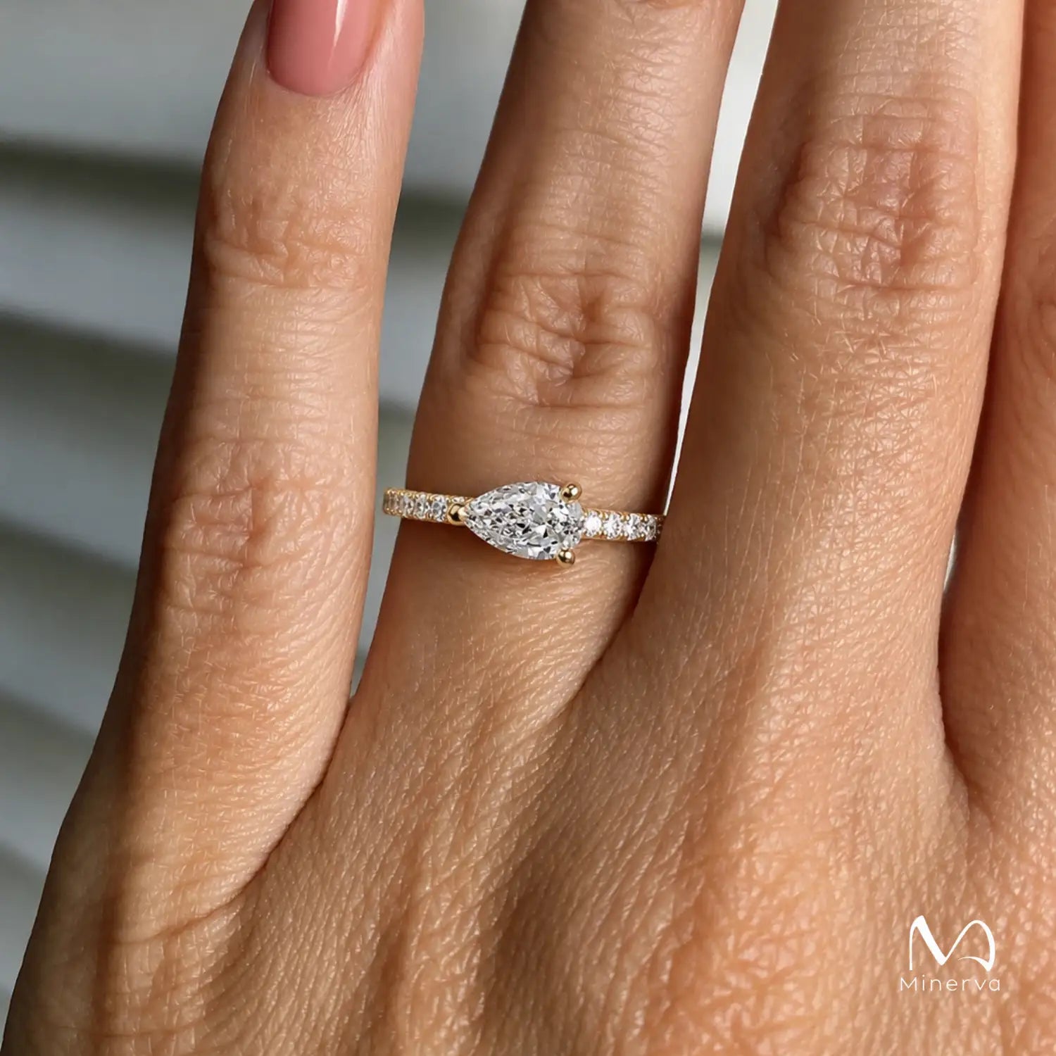 Pear Moissanite Ring Pavé Gold