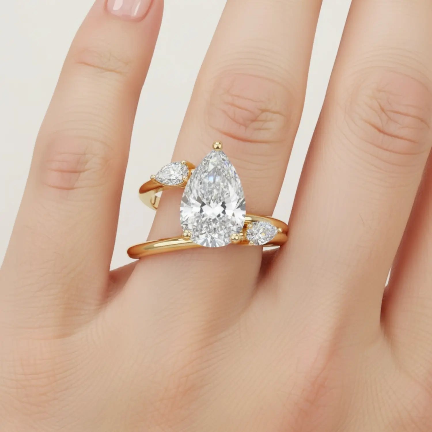 Pear Cut Moissanite Ring with Side Stones