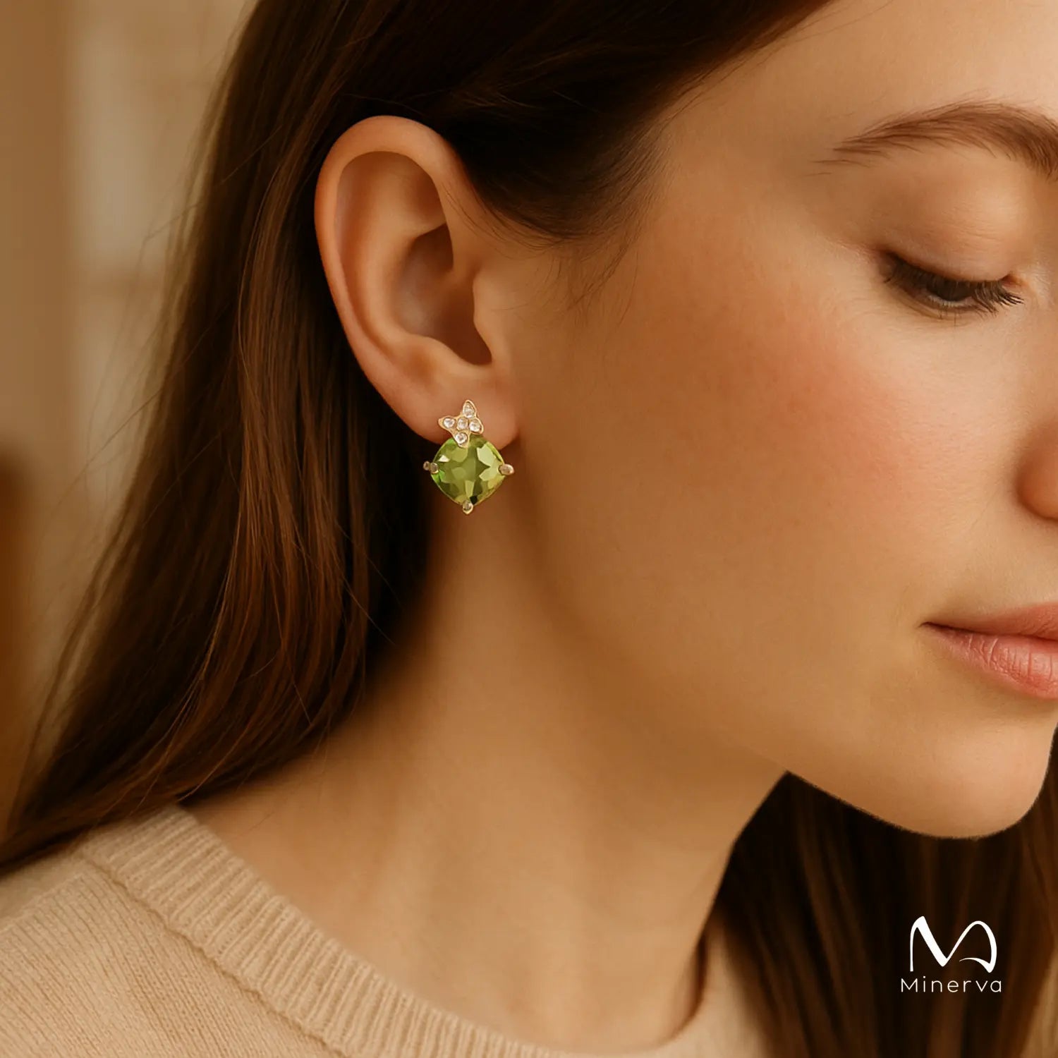 Peridot Earrings in 14k Solid Gold – Wish-Knot Studs
