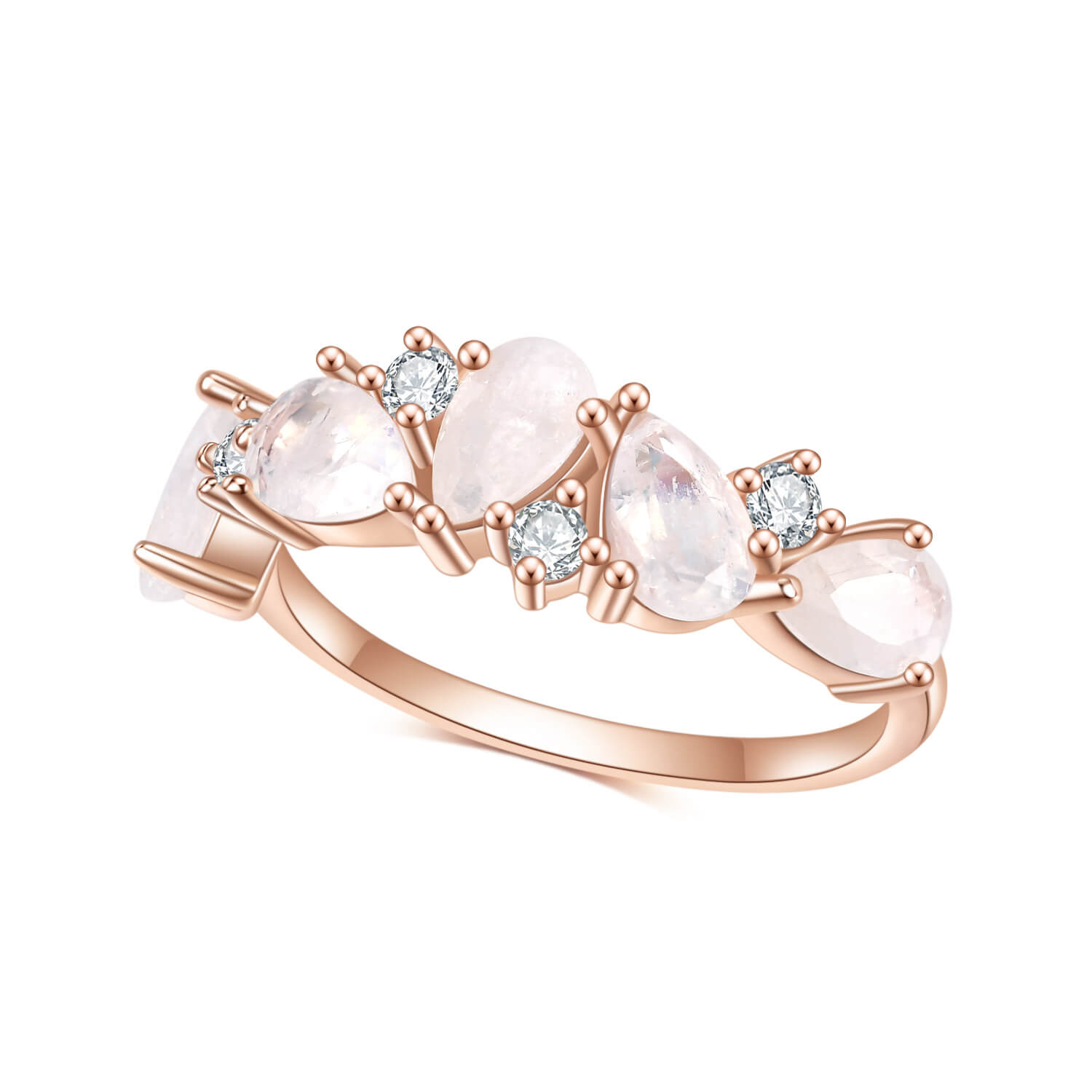 Rose Gold Moonstone Ring with Teardrop Stones - Minerva Jewelry