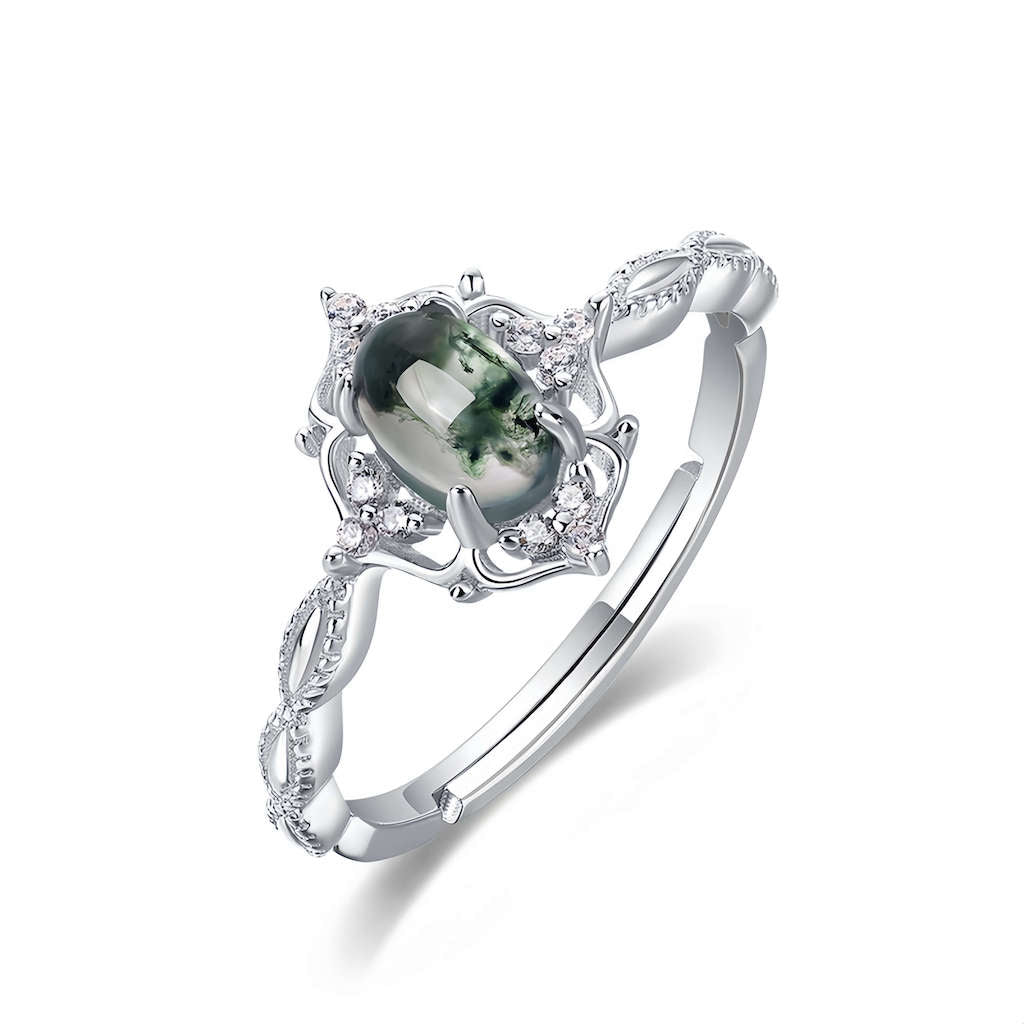 Silver Moss Agate Ring Engagement - Minerva Jewelry