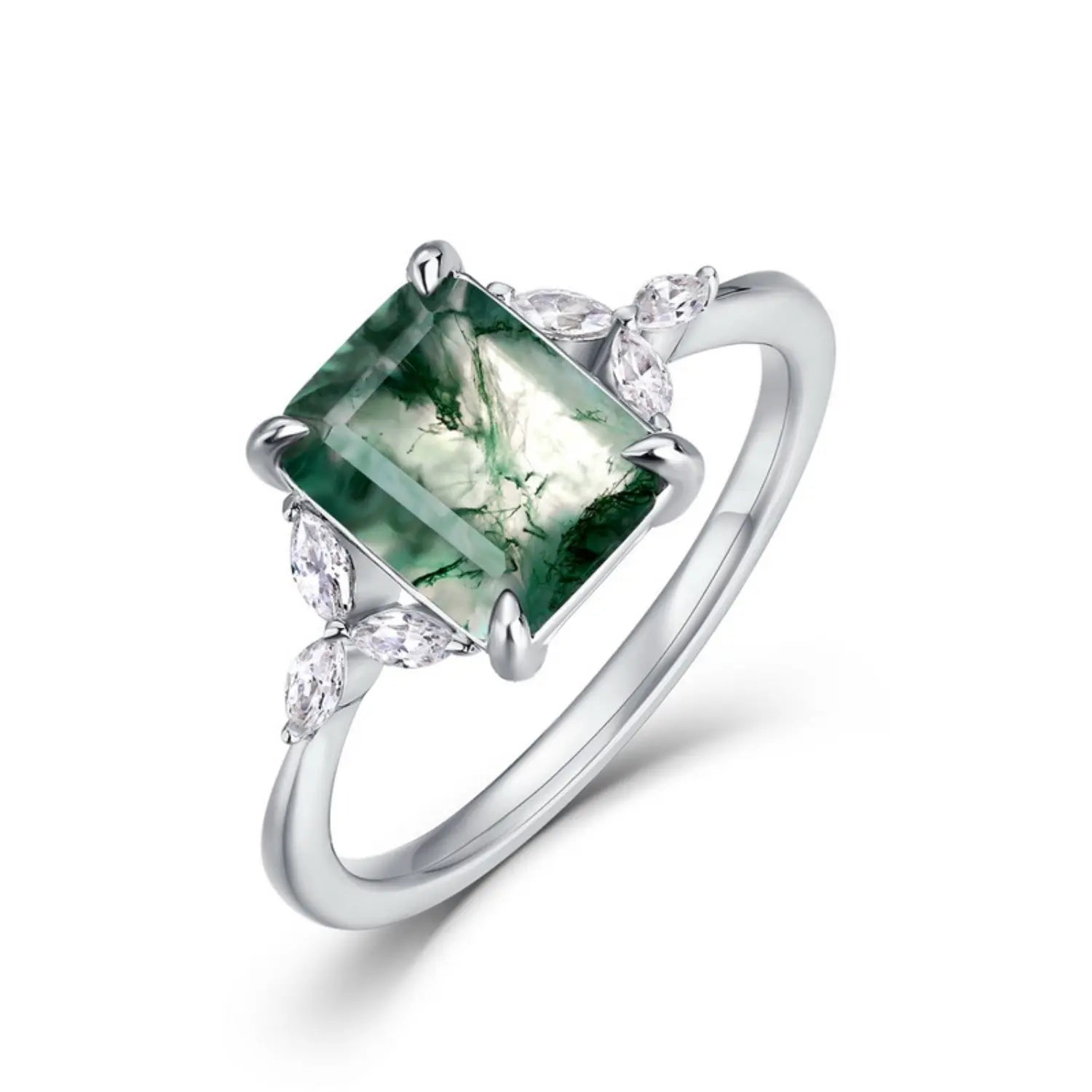 Silver Moss Agate Ring Engagement