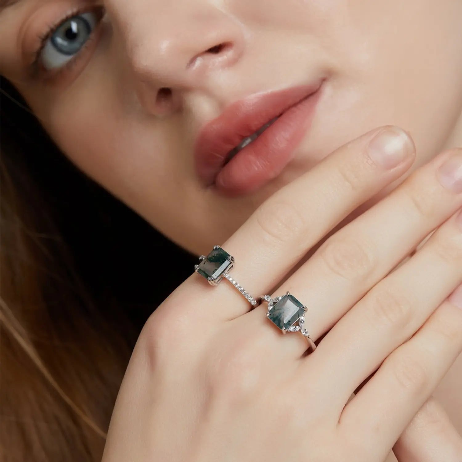 Silver Moss Agate Ring Engagement