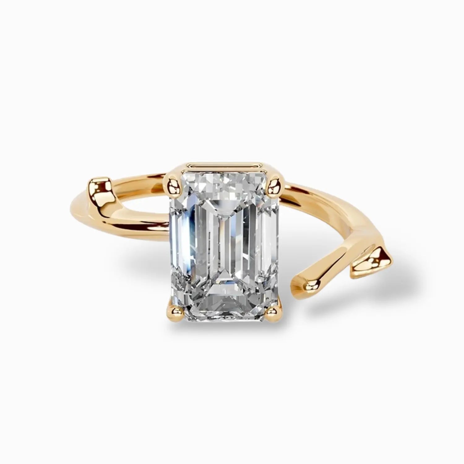 Emerald Moissanite Ring with Spiral Band