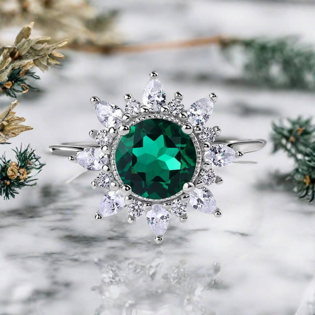 Stunning Emerald Ring with Diamond Halo – Minerva Jewelry Exclusive - Minerva Jewelry
