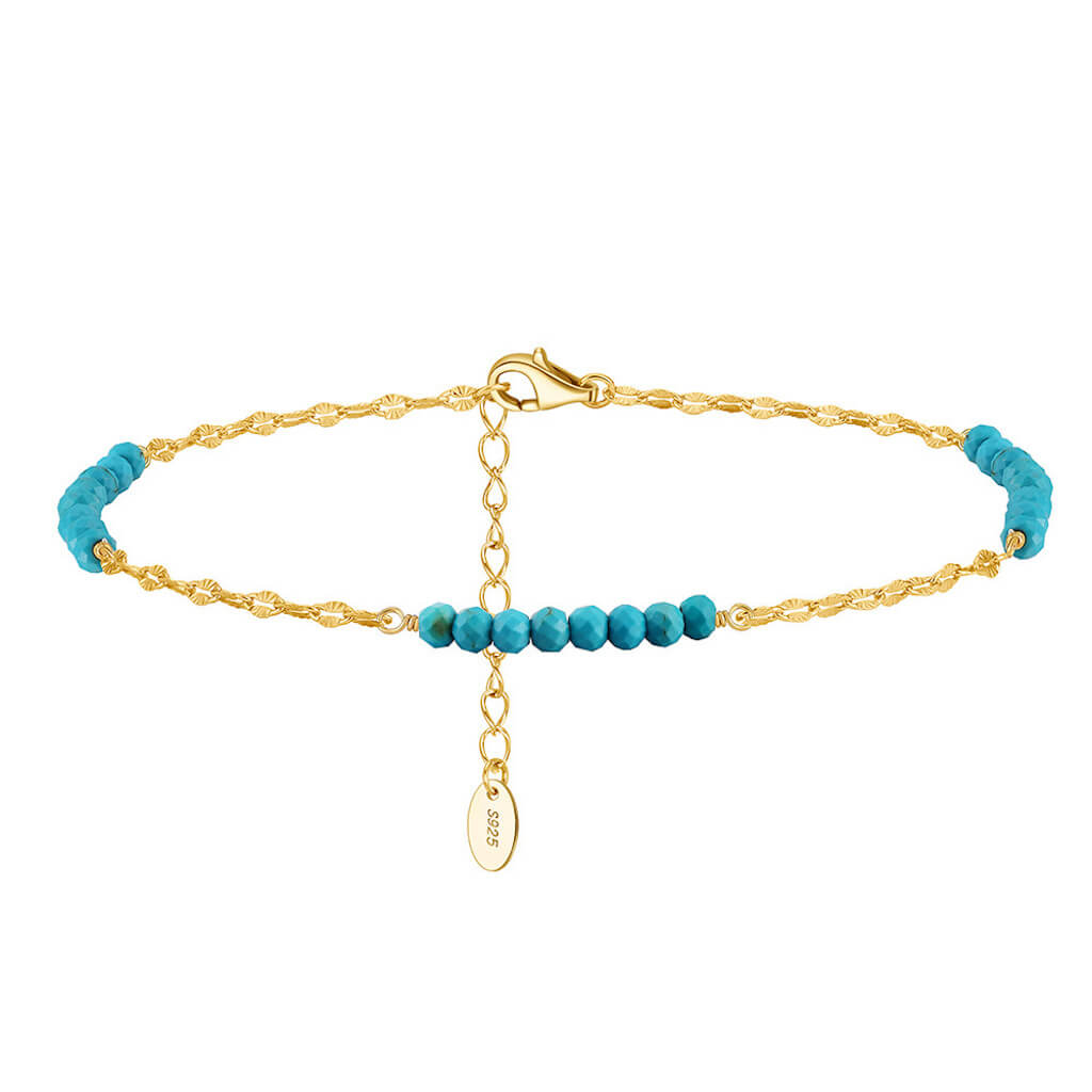 Turquoise Anklet Bracelets 14kt Yellow Gold Vermeil- Minerva Jewelry