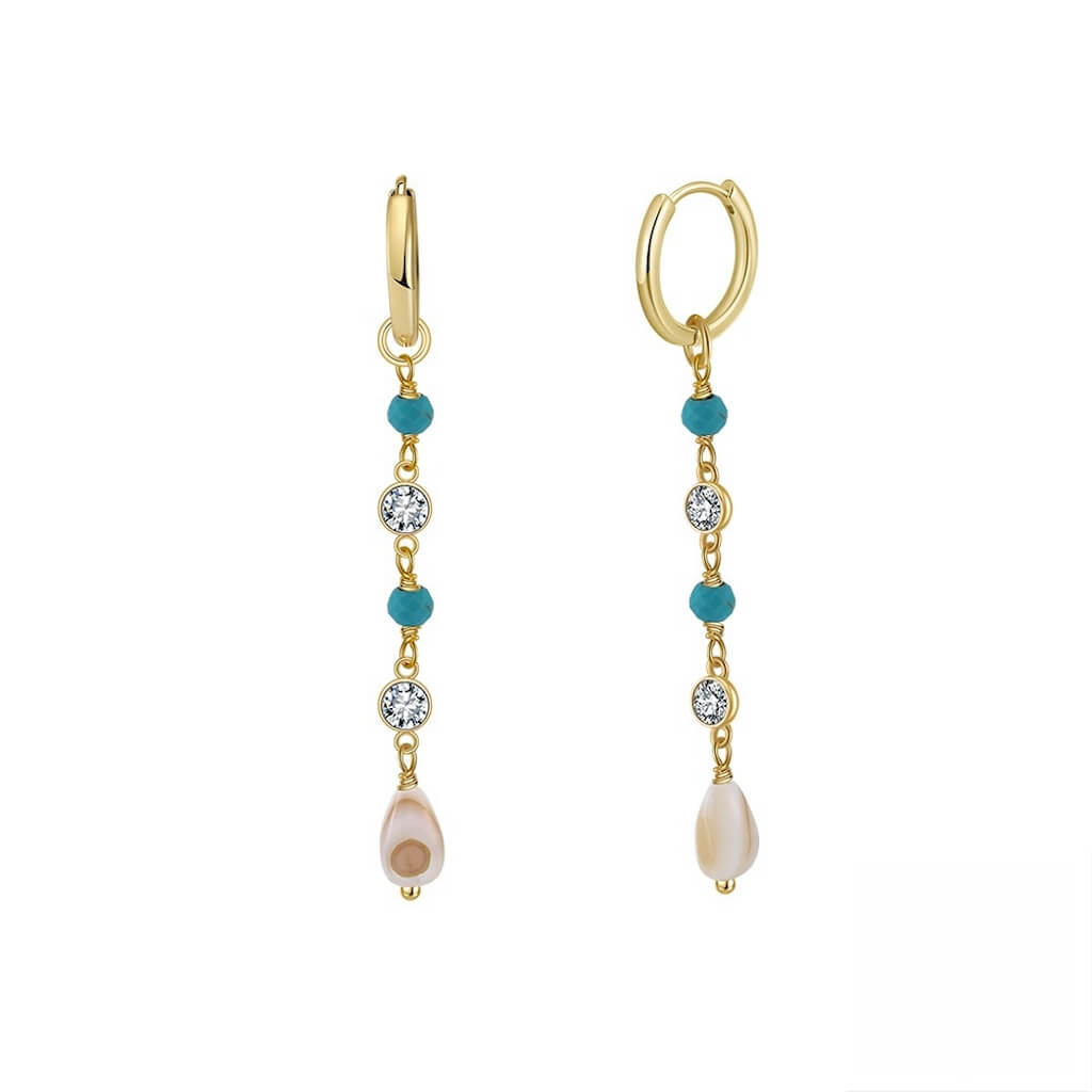 Turquoise Beaded Earrings 14kt Yellow Gold Vermeil- Minerva Jewelry