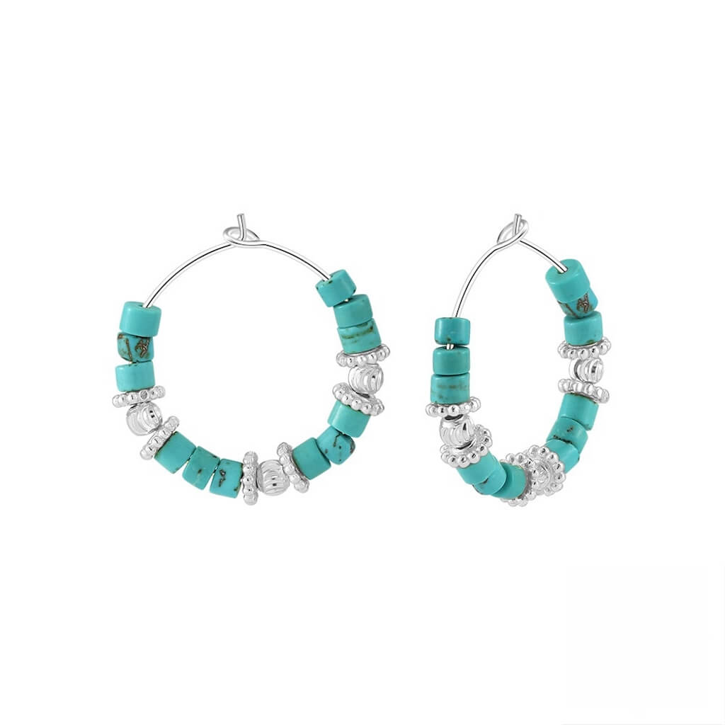 Turquoise Earring Hoops 925 Sterling Silver- Minerva Jewelry