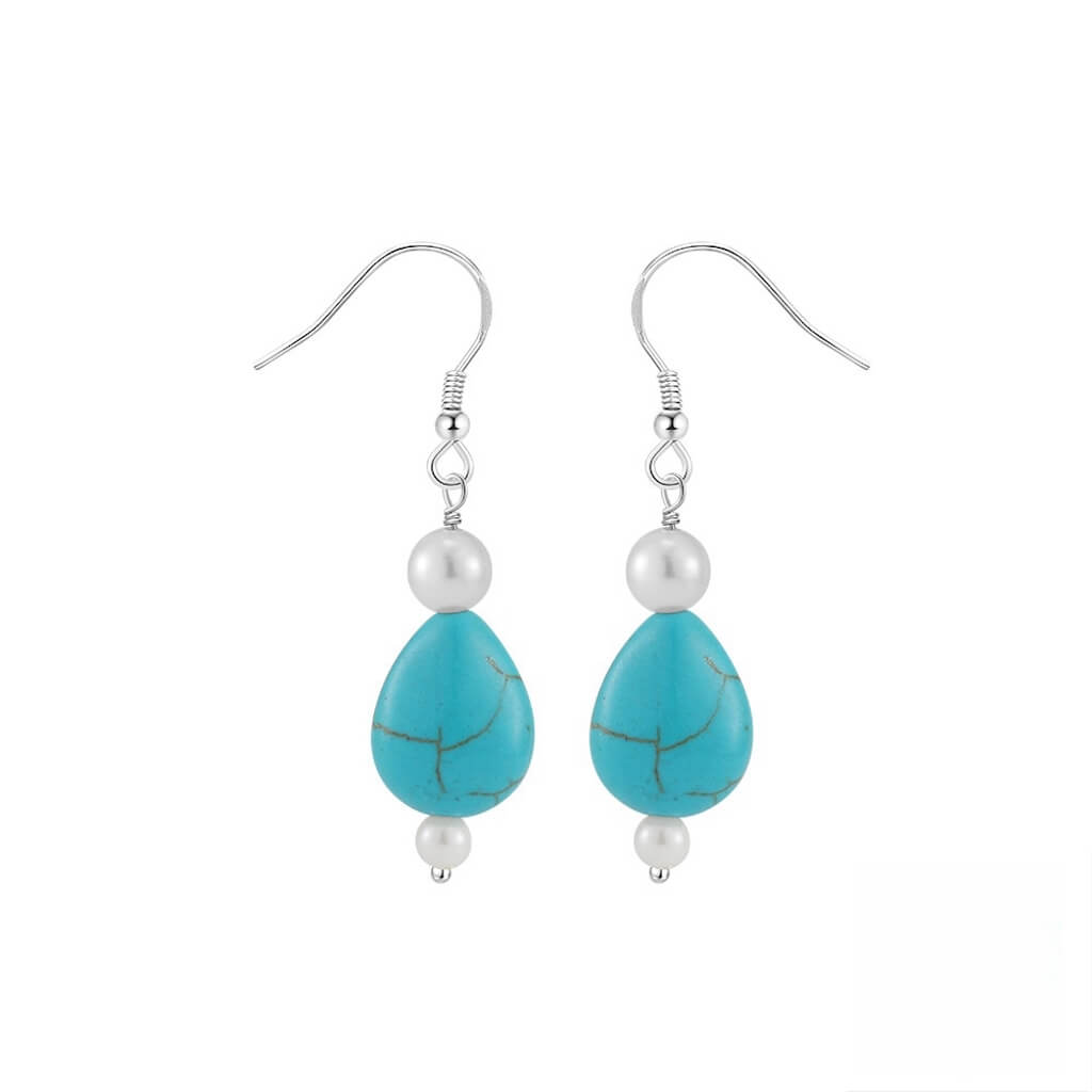 Turquoise Earrings In Teardrop Shape 925 Sterling Silver- Minerva Jewelry