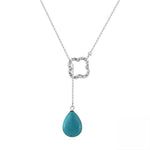 Turquoise Lariat Necklace Four Leaf Clover 925 Sterling Silver- Minerva Jewelry